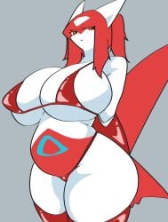 2024 :< absurd_res anthro ashi_foot belly big_breasts bikini biped blue_markings breasts cleavage clothed clothing colored curvy_figure digital_media_(artwork) female female_anthro front_view generation_3_pokemon grey_background hair hands_behind_back hi_res huge_breasts kemono latias legendary_pokemon legwear long_hair looking_at_viewer markings monotone_hair multicolored_body multicolored_skin nintendo nipple_outline pokemon pokemon_(species) pokemorph ponytail portrait red_bikini red_body red_clothing red_hair red_legwear red_skin red_swimwear red_thigh_highs red_wings simple_background skimpy slightly_chubby solo standing swimwear thick_thighs thigh_highs three-quarter_portrait three-quarter_view two-piece_swimsuit voluptuous white_body white_ears white_skin wide_hips wings yellow_eyes