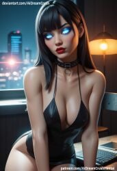 ai_generated aidreamcrush bangs blush chair collar eyelashes eyes female glowing hair thick thighs