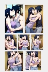 1boy ai_generated big_breasts black_hair cheating collage deep_kissing female french_kiss hyuuga_hinata kissing large_breasts long_hair multiple_views naruto naruto_(series) naruto_shippuden ntr sasuke_uchiha tongue_kiss