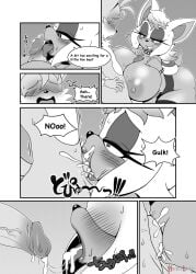 big_breasts blowjob bowsette_(cosplay) cum cum_in_mouth deep_throat deepthroat fellatio female larger_female michiyoshi open_mouth oral paizuri rouge_the_bat smaller_male sonic_(series) tails titfuck titjob