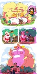 animal_crossing anthro belly big_breasts breasts dog_girl female giantess merengue_(animal_crossing) obese obese_female raymond_(animal_crossing) rchammer