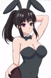 black_hair bunny_ears bunnysuit cleavage cosplay en'en_no_shouboutai enen_no_shouboutai fire_force hfxpins oze_maki