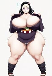 ai_generated bbw cameltoe demon_slayer female_only flashing full_body huge_butt hyper_ass hyper_breasts kimetsu_no_yaiba nezuko_kamado simple_background solo_focus thick_thighs thunder_thighs white_background wide_hips