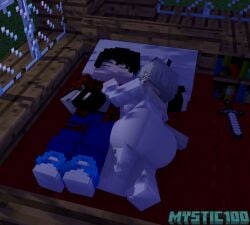 1boy 1girls ass big_ass big_butt cuddling lucy_the_wolf mine-imator minecraft mystic100 mystic_(mystic100) round_ass round_booty round_butt sleeping wolf_(minecraft) wolf_girl