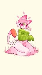 1futa :3 anthro breasts bulge bulge_through_clothing cat_ears cat_tail catgirl cattail_(plant) cattail_(pvz) clothed clothing cute dickgirl electronic_arts feline furry futa futa_only futanari huhujujuy kneeling long_sleeves looking_at_viewer partially_clothed plant plant_girl plant_humanoid plantie plants_vs_zombies popcap_games pvz solo solo_futa uwu white_fur