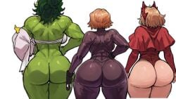 3girls ai_generated ass_focus ass_size_difference avengers black_widow_(marvel) blackwhiplash_(style) bunanza_ comparing_asses curvy_hips dumptruck_ass fanart fat_ass group huge_ass jennifer_walters lined_up lineup marmarvmarvel marvel marvel_comics multiple_girls plump_ass scarlet_witch she-hulk tagme wanda_maximoff widescreen x-men