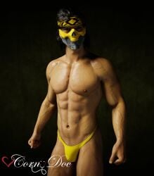 1boy 3d 3d_(artwork) 3d_model cornydoc male male_focus male_only male_solo masked_male mortal_kombat mortal_kombat_1_(2023) netherrealm_studios solo solo_focus solo_male takeda_takahashi veiny_muscles yellow_thong yellow_underwear young_man