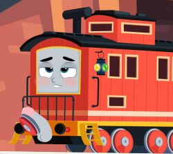 accurate_art_style biting_lip blush bruno_the_brake_car edit edited_screencap masturbating masturbation penis precum thomas_and_friends thomas_and_friends_all_engines_go wheel