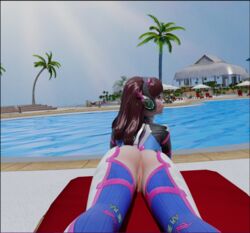 1girls 3d 74kiseki ass blender brown_hair d.va female female_only overwatch pussy solo thighs