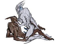 3_fingers alien blue_penis blue_tongue brown_skin colored_sketch erection grey_skin humanoid humanoid_on_humanoid kneeling licking lying male male_on_top mass_effect nihlus_kryik nude on_back on_top penis saren_arterius side_view simple_background stripes tongue tongue_out torso_grab turian video_games white_background yaoi zapperthecat