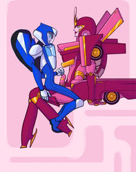 1boy 1futa abstract_background alien blue_eyes bottomless cybertronian duo empty_eyes erection fan_character futa_on_male futanari humanoid humanoid_hands intersex large_penis lipstick looking_at_penis machine makeup male on_lap penis pink_background pink_penis robot side_view simple_background sitting sitting_on_lap smile transformers zapperthecat