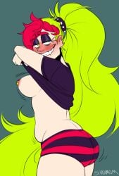 1girls ass blush breasts chubby chubby_female demencia embarrassed female female_focus female_only nipple_piercing panties piercing sinnamom smiling tagme villainous