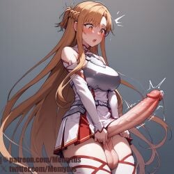 ai_generated breastplate erection futanari huge_balls huge_cock memytus precum thighhighs throbbing_penis yuuki_asuna