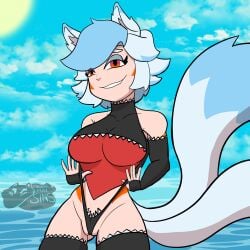 beach bikini cameltoe furry furry_ears furry_tail maddie_may maddiemaysins oc original_character