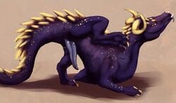 2017 animal_genitalia claws curled_horn curled_horns digital_media_(artwork) dragon dripping erection feral genital_slit horn looking_at_viewer male penis precum presenting purple_scales raised_leg scales simple_background slit solo spiked_tail spikes stardragon102 tapering_penis teeth toe_claws tongue tongue_out wingless_dragon yellow_eyes zuul_(ulfhednar)