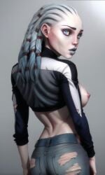 ai_generated alien_girl ass ass_cheeks back_view braided_hair gwyndala humanoid looking_back pale_skin puffy_nipples ripped_jeans sideboob skinny skinny_girl skinny_waist star_trek star_trek_prodigy vau_n'akat_(species)