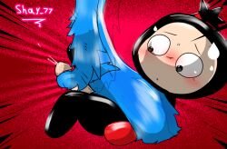 1female 1male background blue_hair garu how_to_kidnap long_hair ninja pucca_(franchise) raped ring_ring silky_hair sweat sweatdrop traced traced_art watermark