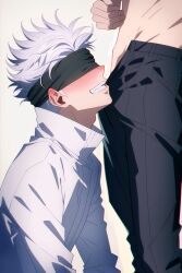 1boy ai_generated blindfold blush gay gojo_senpai jujutsu_kaisen male male_only satoru_gojo yaoi