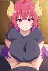 ai_generated big_ass big_breasts dinoperdu horn horns ilulu_(dragon_maid) kobayashi-san_chi_no_maidragon miss_kobayashi's_dragon_maid multicolored_hair paizuri purple_hair red_eyes red_hair titjob