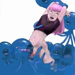 1boy blowjob femboy flat_chest forced_ejaculation original penis pink_hair redlever restrained shemale slime slime_monster steam tentacle tentacle_rape tentacle_sex