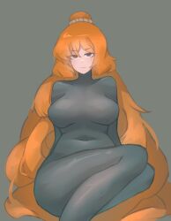 1girls big_breasts bodysuit female female_only ginger ginger_hair ishmael_(limbus_company) limbus_company long_hair lotan orange_hair ponytail project_moon rubber rubber_suit sweat thick_thighs wetsuit