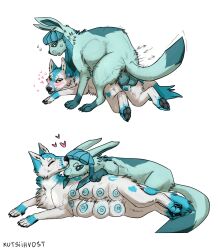 absurd_res animal_pussy canid canine canis domestic_dog duo eeveelution female feral fox furry furry_only generation_4_pokemon glaceon heart_symbol hi_res icefumy kutsiihvost male male/female mammal nintendo nipples pokemon pokemon_(species) pregnant pregnant_female pregnant_feral rear_view wolf