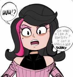 black_hair crossdressing dbaru femboy guy_hamdon male_only meme shezow short_hair shoulders sweater upper_body