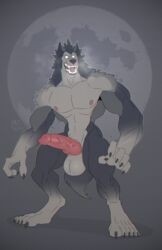 animal_genitalia animal_penis anthro anthro_only balls breath canine canine_penis erection furry glowing glowing_eyes kazushi knot male male_only mammal muscular muscular_male nipples no_humans nude open_mouth pecs penis solo standing vein werewolf