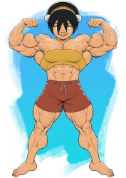 1girls abs avatar_legends avatar_the_last_airbender biceps black_hair blind blind_eye bodybuilder earth_kingdom extreme_muscles feet female female_focus female_only flat_chest human human_only hyper_muscles muscular muscular_arms muscular_female muscular_thighs pecs pokkuti shorts solo solo_female solo_focus thick_thighs thigh_gap toph_bei_fong tube_top tubetop vein veins veiny veiny_muscles