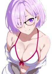 artist_request big_breasts bikini bikini_top breasts cleavage collarbone fate/grand_order fate_(series) female large_breasts mash_kyrielight mashu pink_hair shielder_(fate) shielder_(fate/grand_order) short_hair simple_background solo solo_female solo_focus swimsuit swimwear thick_thighs thighs type-moon video_game_character white_background white_swimsuit white_swimwear