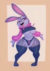 1girls bare_thighs big_breasts bigdad bunny bunny_ears bunny_girl clothed clothing color disney female female_focus female_only furry furry_only hi_res humanoid judy_hopps large_breasts looking_at_viewer open_mouth panties purple_eyes solo solo_female tagme thick_thighs underboob zootopia zootropolis