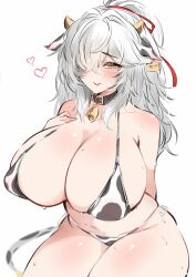 1girls big_breasts big_thighs blush breasts busty cow_ears cow_print cow_print_bikini cow_tail cowbell female hair_over_one_eye honkai:_star_rail huge_breasts huge_thighs jing_yuan large_breasts large_thighs rule_63 thick_thighs thighs voluptuous white_background yomi25