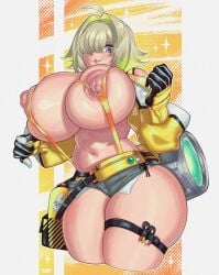 2024 2d 2d_(artwork) ahoge ass blonde_hair breasts cute_fang elegg_(nikke) female flatillustratorkhan gloves goddess_of_victory:_nikke green_hair hair howardk huge_ass huge_breasts huge_butt huge_thighs nipples short_shorts shorts skindentation solo suspenders tagme thick thick_ass thick_butt thick_hips thick_legs thick_thighs thigh_strap underboob wide_ass wide_hips wide_thighs