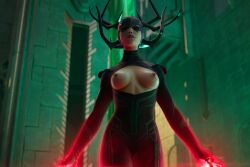 ai_generated breasts breasts_out clothed clothed_female clothing edit edited female female_only fortnite fortnite:_battle_royale glowing_hands hela helmet looking_forward magic magic_user marvel marvel_comics mostly_clothed mostly_clothed_female nude_edit nude_filter public public_nudity shiny shiny_skin solo solo_female