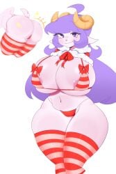 ass christmas_outfit furry horns mishythesheep nipples_visible_through_clothing purple_fur purple_hair sheep_girl sheep_tail