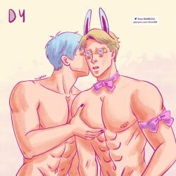 2boys chest_grab gay heart-shaped_pupils jujutsu_kaisen kento_nanami kissing male male/male male_nipples male_only muscular muscular_male nude_male satoru_gojo shiori66982242 yaoi