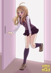 akamatsu_kaede black_socks blonde_hair danganronpa entering female_only have_to_pee knee_socks kneehighs kneesocks omo_mad omorashi open_mouth socks straight_hair