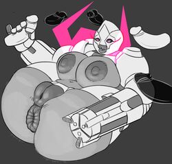 2018 2d anthro anus armor ass big_breasts big_butt black_and_white blizzard_entertainment blush breasts butt_focus erection female group group_sex handjob heart helmet horn huge_breasts huge_butt humanoid_penis living_machine machine mechamonkeyz monochrome nipples omnic orisa overwatch penis presenting presenting_anus presenting_pussy protector_orisa puffy_anus pussy ranged_weapon robot sex simple_background smile spreading thick_thighs video_games weapon wide_hips