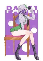 1girls bare_thighs big_breasts clothed clothing color female female_focus female_only hat hi_res horns large_breasts light-skinned_female light_skin long_hair looking_at_viewer mask ngo_102341 one_piece page_one purple_eyes purple_hair rule_63 shounen_jump sitting solo solo_female tagme thick_thighs