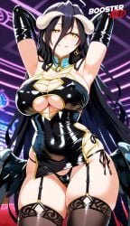 1girls adjusting_panties ai_generated albedo_(overlord) arms_above_head bare_shoulder black_hair bodycon boosterred99 bridal_gauntlets cameltoe cleavage clothing_cutout covered_navel covered_nipples cutout dress female female_only holding_breast horn horns large_breasts latex_panties leaning_forward long_hair overlord_(maruyama) post-timeskip ring seductive_smile shiny_clothes side-tie_panties side_locks sideboob skirt solo stockings succubus underboob wavy_hair white_hair yellow_eyes