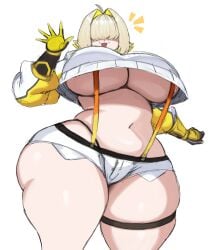 1girls ass big_ass big_breasts breasts clothing elegg_(nikke) female female_only goddess_of_victory:_nikke hair_over_eyes no_bra panties solo sssonic2 thick_thighs thighband underboob white_background wide_hips