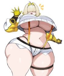 1girls :3d ass big_ass big_breasts breasts clothing elegg_(nikke) female female_only goddess_of_victory:_nikke hair_covering_eyes hair_over_eyes no_bra panties solo sssonic2 thick_thighs thighband underboob waving white_background wide_hips