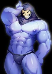 1boy abs bara biceps bulge jockstrap male male_nipples male_only masters_of_the_universe muscular_male nipples not_hotspring pecs skeletor skull skull_head underwear