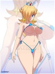 1girls big_ass big_breasts big_thighs bikini blonde_hair blue_bikini blue_eyes breasts crown earrings female female_only layerth mario_(series) nintendo princess_rosalina solo tagme thin_waist