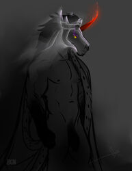 2016 amber_eyes anthro anthrofied bara bgn black_hair cape clothing crown dark_theme equine flaccid friendship_is_magic grey_theme hair horn king_sombra_(mlp) male male_only mammal my_little_pony penis solo unicorn