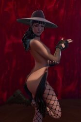 ai_generated boots completely_nude completely_nude_female edit edited female female_only fishnet fishnet_legwear fishnets fortnite fortnite:_battle_royale goth goth_girl looking_back looking_back_at_viewer nose_ring nude nude_edit nude_female nude_filter phaedra_(fortnite) solo solo_female witch_hat