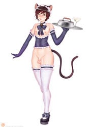 1boy animal_ears balls catboy causticcrayon collar corset crossdressing elbow_gloves eyelashes eyeliner femboy flaccid flat_chest frills girly gloves hi_res lingerie lipstick long_gloves looking_at_viewer maid maid_headdress maid_uniform makeup male male_only nipples penis short_hair small_penis solo stockings tail testicles thighhighs tiny_penis trap wide_hips