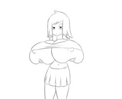 animated breast_expansion breasts bursting_breasts female female_only huge_breasts monochrome nipples outgrowing_clothes short_hair skirt undersized_clothes vendant