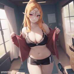 1girls ai_generated breasts cape clothing female female_only happy long_hair midna nintendo no_bra no_panties pussy ruptuorie small_breasts solo the_legend_of_zelda twili_midna twilight_princess