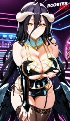 1girls adjusting_panties ai_generated albedo_(overlord) bare_shoulder black_hair bodycon boosterred99 bridal_gauntlets cameltoe cleavage clothing_cutout covered_navel covered_nipples cutout dress female female_only holding_breast horn horns large_breasts latex_panties leaning_forward long_hair overlord_(maruyama) post-timeskip ring seductive_smile shiny_clothes side-tie_panties side_locks sideboob skirt solo stockings succubus underboob wavy_hair white_hair yellow_eyes